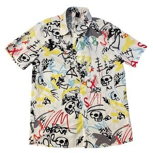Romwe‎ Graffiti Short Sleeve Button‑Up NWT Small
